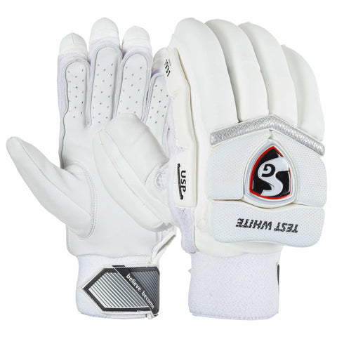 Test White Cricket Batting Gloves - SG